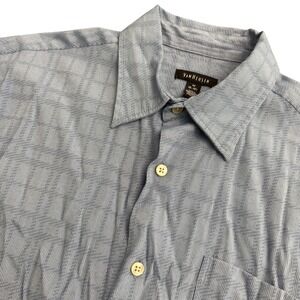 VAN HEUSEN Mens Blue Plaid Short Sleeve Button Down‎ Shirt Size M Rayon Blend